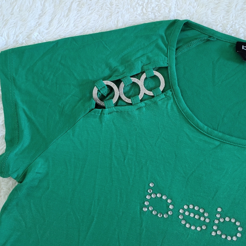 bebe Green💚 Top With Triple3️⃣ Silver🤍 Rings Detail - NWT - Picture 8 of 16